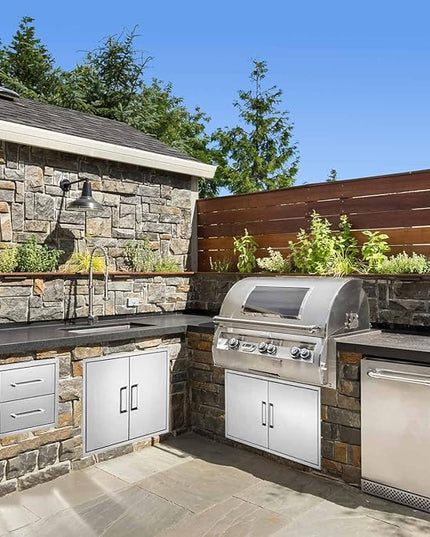 18" W x 15" H x 23" D Stainless Steel Outdoor Kitchen Drawers BBQ Drawers Double Access Flush Mount for Outdoor Kitchens Or BBQ Island
