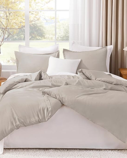 Litanika Linen Grey Comforter Set King Size, 3 Pieces Lightweight Solid Bedding Comforter Set, All Season Fluffy Bed Set (104x90In Comforter & 2 Pillowcases)
