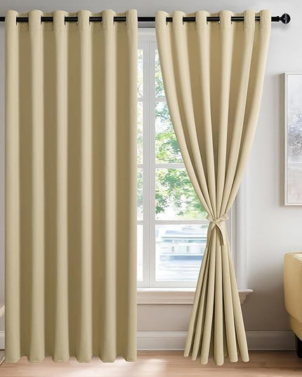 JIUZHEN Light Beige Blackout Curtains with Tiebacks - Thermal Insulated, Light Blocking and Noise Reducing Grommet Curtains for Bedroom and Living Room, 2 Panels, 70 x 84 Inch Length