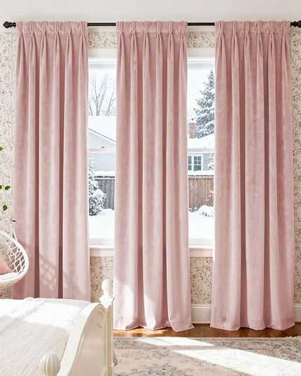 Lazzzy Velvet Blackout Curtains Thermal Insulated Room Window Drapes Super Soft Luxury Curtains for Living Room Bedroom Rod Pocket 2 Panels, Dusty Pink, 52" W x 96" L