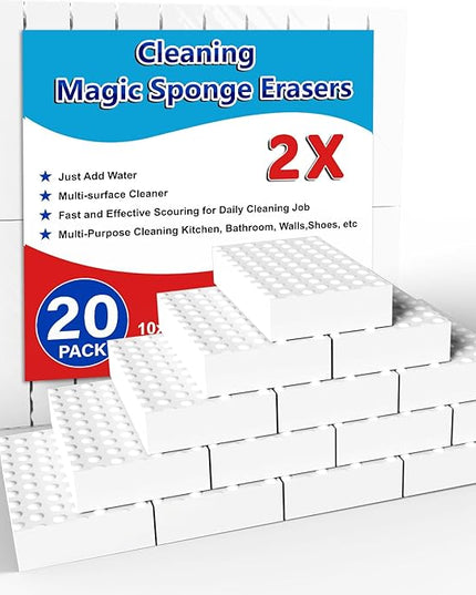 Magic Sponge Erasers, 20 Pack 2X Density Stronger Melamine Sponge Foam Pads, Multi-Functional Household Cleaning Supplies Cleaner for Kitchen, Bathroom, Bathtub, Sink, Wall Cleaner