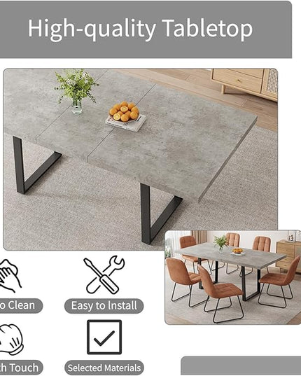 ZckyCine 51''-67'' Modern Extendable Dining Table Set, Rectangular Wood Table with 6 PU Leather Chairs, Space-Saving Design, Adjustable Length, Comfortable Seating for 6 People, Ideal for Dining Room