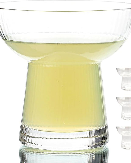 Lysenn Stemless Margarita Glasses Set of 4 - Elegant Vertical Stripes Cocktail Glasses – Premium Hand Blown Glassware for Martini and Mixed Drinks – 10 oz