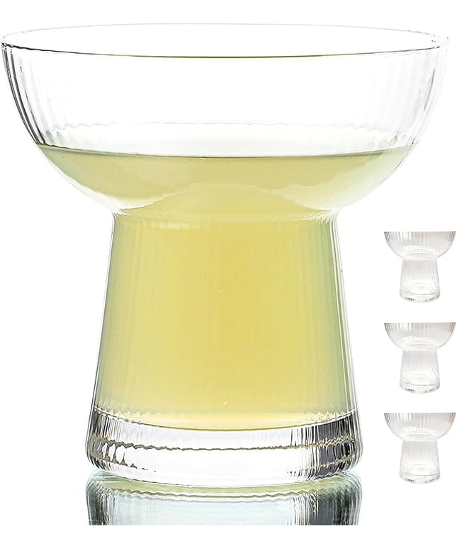 Lysenn Stemless Margarita Glasses Set of 4 - Elegant Vertical Stripes Cocktail Glasses – Premium Hand Blown Glassware for Martini and Mixed Drinks – 10 oz