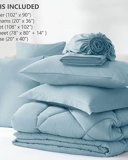 CozyLux King Size Comforter Set Light Blue - 7 Pieces Bed in a Bag King, Luxury Soft Bed Set for All Seasons, Bedding Set with Down Alternative Comforter, Sheets, Pillowcases & Shams