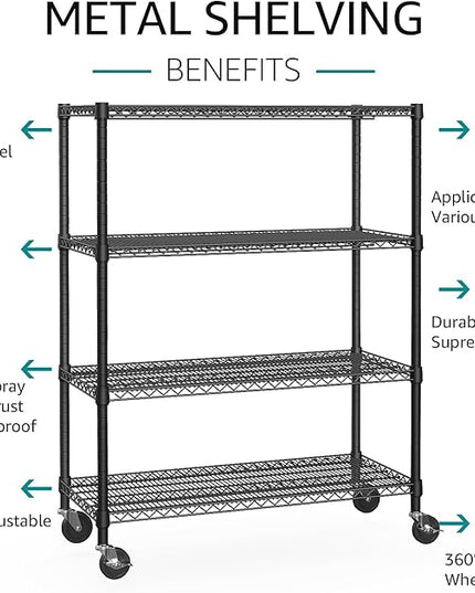 IZEUK Garage Shelving Wide Storage Shelves 4 Tier Metal Shelves 3200 LBS Heavy Duty Adjustable Utility Shelf Rack Black 23.6" D x 53.1" W x 73.6" H