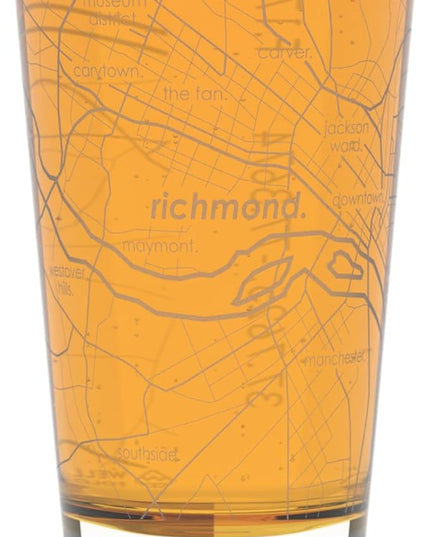 Well Told Engraved Richmond Virginia Map Pint Glass, Etched Beer Gift (16 oz, Clear) City Map Pint, Custom City Glassware, Gifts For Beer Lovers
