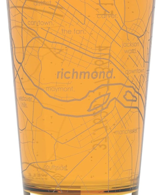 Well Told Engraved Richmond Virginia Map Pint Glass, Etched Beer Gift (16 oz, Clear) City Map Pint, Custom City Glassware, Gifts For Beer Lovers