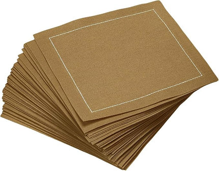 Five Star Cocktail Napkins, 50 Luxury Cotton Disposable Cocktail Party Napkins, 4.5" x 4.5" for Home Bars, Game Nights, Beverages, Birthdays, Weddings & Holidays, Khaki