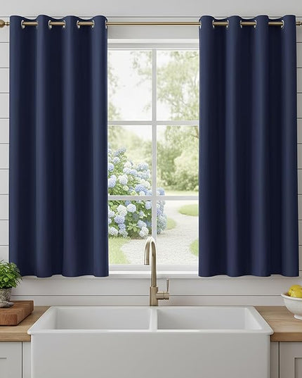 BONZER 100% Blackout Curtains 4 Panels - Thermal Insulated Full Light Blocking Window Drapes with Black Laminated Backing, Single Layer Grommet Curtain for Bedroom/Living Room, 54 x 54 Inch, Navy Blue