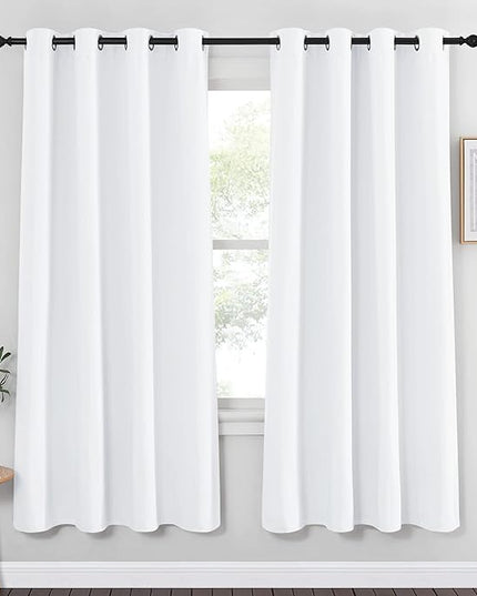 NICETOWN White Bedroom Curtain 72 inches Long - (50% Blackout) Grommet Sound Reducing Window Treatment Sound Reducing Privacy Thermal Drape Light Blocking for Living Room (1 Panel, W52 x L72)