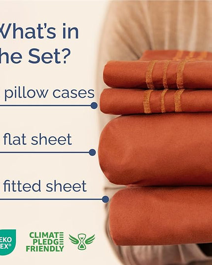 Full Size 4 Piece Sheet Set - Comfy Breathable & Cooling Bed Sheets Set - Hotel Luxury Bedding for Women, Men, Kids, Teens, Boys & Girls - Deep Pockets, Soft and Wrinkle Free - Oeko-Tex - Terracotta