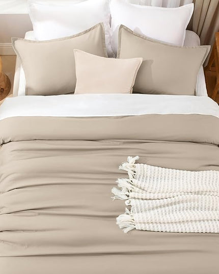 Litanika Comforters Khaki Oversized King Size, 3 Pieces Lightweight Solid Bedding Comforter Set, All Season Fluffy Bed Set (120x98In Comforter & 2 Pillowcases)