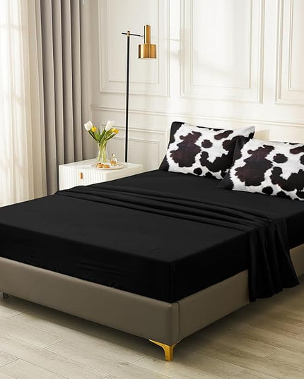 Bedbay Cow Print Comforter Set King Size Bed in a Bag Set Boys Girls Western Farmhouse Animal Print Bedding Set Black White Brown Cowhide Printed Rustic Bedding Comforter 8 Pieces (Cow Print,King)