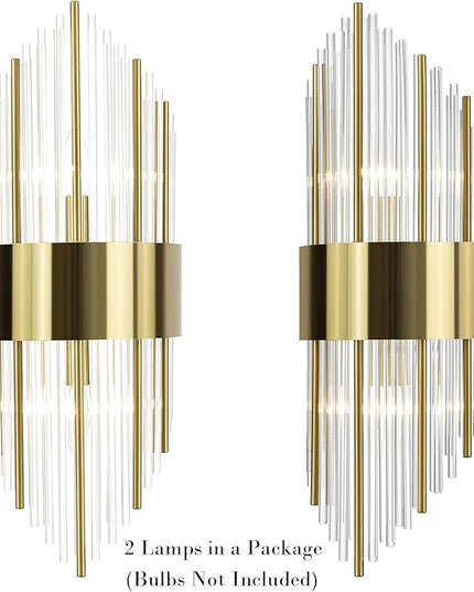 Modern Gold Wall Sconces Set of Two Crystal Sconces Wall Lighting 2-Light Brass Glass Wall Light Fixtures for Bedroom Living Room Bathroom Vanity Mirror Light Fixtures