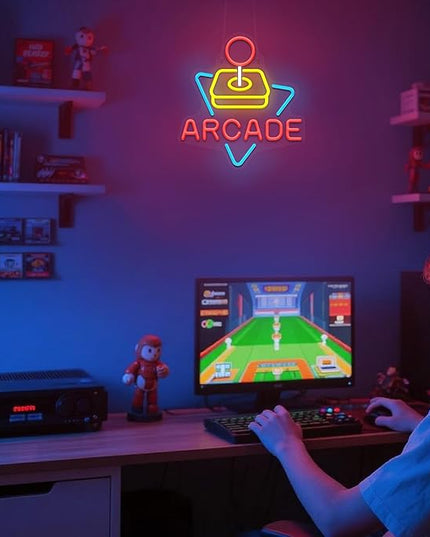 Arcade Neon Signs for Wall Decor, Gaming Gamer Neon Lights for Bedroom, Neon Business Signs Suitable for Man Cave Bar Pub Restaurant Christmas Gift Art - 5V USB Power with Hanging Chain Hooks