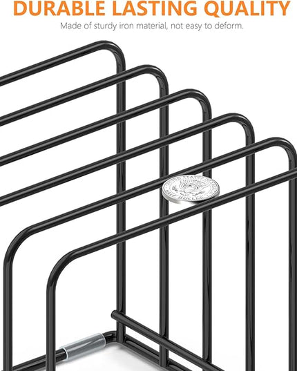 Kitchen Cabinet Organizer, Steel Cookware Holder, Divided Holder with 5 Slots for Skillets Baking Tray and Chopping Board Rack - Baking Pan Holder Storage (2 PCS)