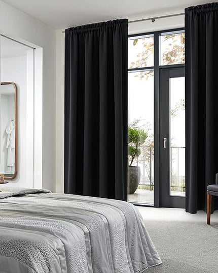 DWCN Blackout Curtains Room Darkening Thermal Insulated Bedroom Curtains Window Curtain Panels, 52 x 63 inches Long, Set of 2 Black Rod Pocket Drapes
