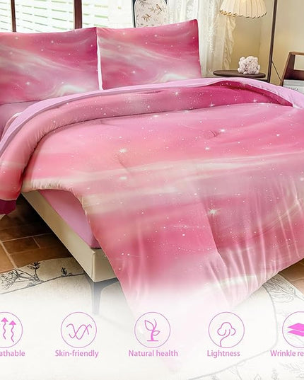 Full Size Bedding Sets Kids Bedding Sets for Girls, Galaxy Bedding 5 Pieces Bed in A Bag Full Size, Glitter Colorful Comforter for Girls