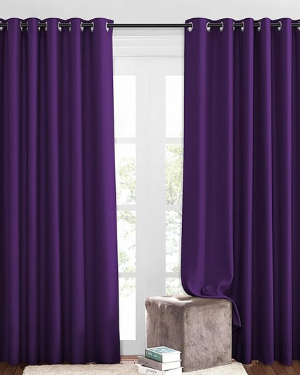 NICETOWN Blackout Living Room Curtains Extra Wide, Triple Weave Grommet Top Thermal Insulated Window Treatment Light Blocking Panels for Patio/Porch (Royal Purple, W80 x L84, Set of 2)