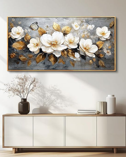 FUHAIHUA Wood Framed Canvas Wall Art For Living Room Wall Decor For Bedroom Office Wall Decoration White Flower Painting Farmhouse Pictures Artwork Room Aesthetic Home Decor 20x40 In