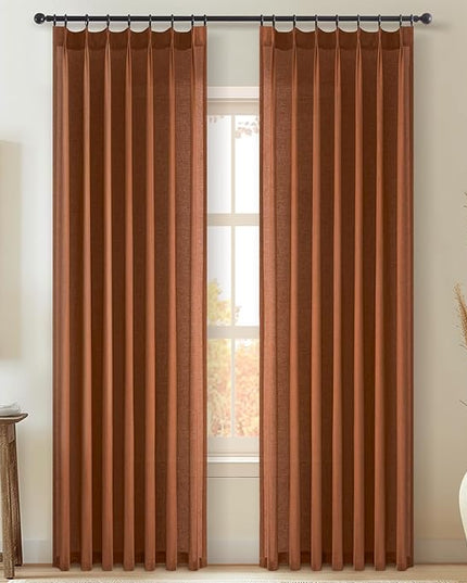 Topfinel Terracotta Pinch Pleated Sheer Curtains Panels for Bedroom,Fall Textured Linen Blended Light Filtering Window Curtains 84 inch for Living Room,Pinch Pleat Drapes with Hooks 2 Panels 40"x84"