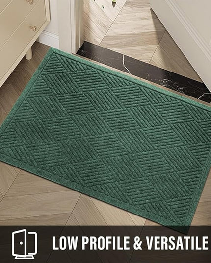 Sturdy Front Door Mat, Absorbent Muddy Dirt Resist Welcome Door Mats Outdoor Indoor, Stain and Fade Resistant, Non-Slip Rubber Backing Low Profile Doormat for Entryway, 36×24, Green