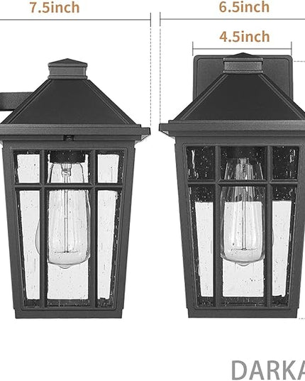Darkaway Outdoor Sconce Lights Wall Light Fixtures, Front Porch Light Outdoor Wall Anti-Rust Waterproof Aluminum with Glass Exterior Light Fixture for Patio, Yard, Doorway, Garage(2 Pack, Black)