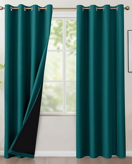 BONZER 100% Blackout Curtains 4 Panels - 54 x 95 Inch Thermal Insulated Full Light Blocking Window Drapes, Single Layer Grommet Curtain with Black Laminated Backing for Bedroom/Living Room, Sapphire