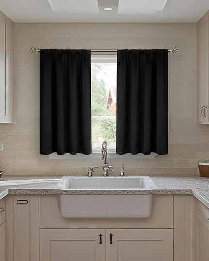 BGment Short Blackout Curtains for Small Window 40 Inch Long, Thermal Insulated Full Room Darkening Bedroom Curtains Soundproof Privacy Rod Pocket Kitchen Curtains, 2 Panels, Each Panel 42 Wide, Black
