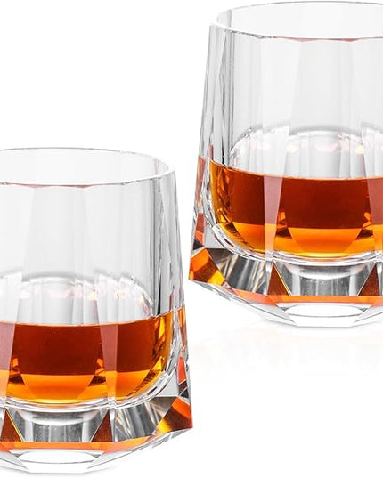 KAMMAK Crystal Old Fashioned Glass Set of 2, 8.79 oz (260ml) Hand Blown Whiskey Glasses, Tumbler with Delicate Rim & Weighted Base, Lead-Free Barware for Scotch, Bourbon, Cocktail