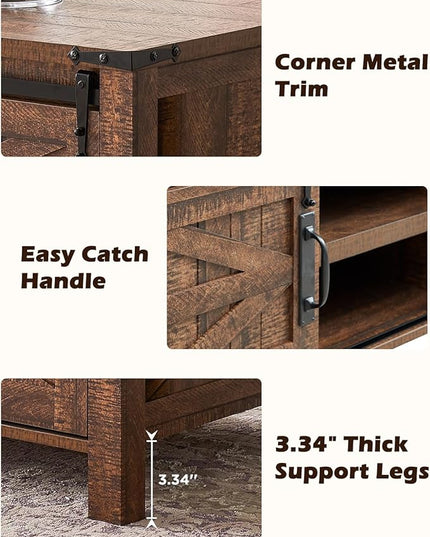 OKD 48" Farmhouse Lift Top Coffee Table with Sliding Barn Door,Rustic Center Table with Hidden Storage Compartment,Lifting Tabletop and Adjustable Shelf for Living Room,Office,Reclaimed Barnwood