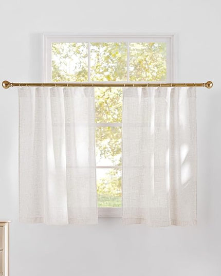 NICETOWN Natural Thick Linen (230GSM) Kitchen Window Curtains Over Sink, Back Tab & Rod Pocket with Pleat Tab Upmarket Linen Blend Light Filtering Drapes for Cafe, W29 x L30, 2 Panels