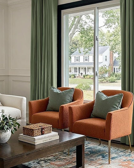 INOVADAY 100% Blackout Curtains for Bedroom, Black Out Curtains 96 Inch Long, Clip Rings Linen Blackout Drapes, Thermal Insulated Room Darkening for Living Room, 2 Panels - Moss Green,W50xL96