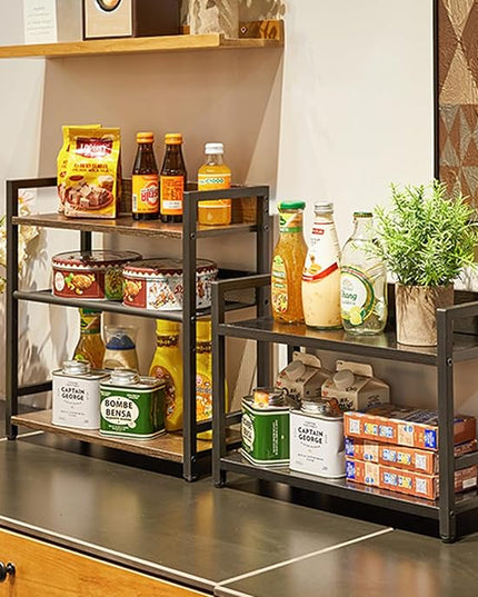 IBUYKE 3-Tier Spice Rack Industrial Counter Shelf Desktop Storage Organizer Standing Seasoning Rack for Countertop Kitchen Office Living Room Desktop Dark Grey UTLJ021G