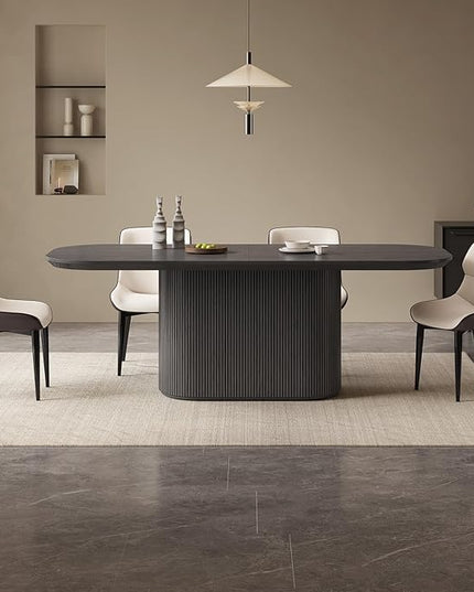 Guyii 86.61" Oval Dining Table Set with 6 Chairs, Modern Kitchen Table Set, Indoor Rectangular Dining Room Table for Kitchen, Bar, Living Room, Home, Black