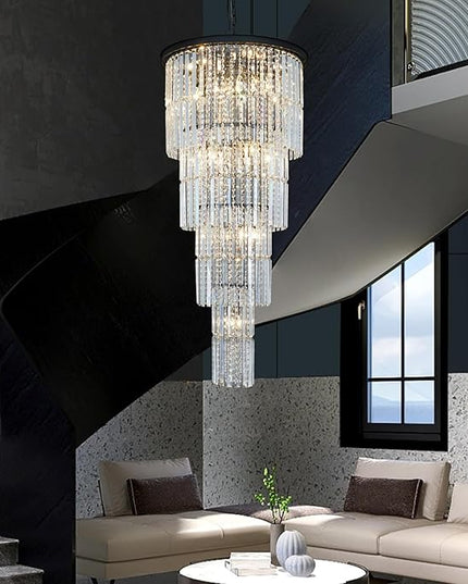 Large Chandelier for High Ceiling Black Ceiling Lighting Fixture Modern Dining Room Chandeliers for Foyer Entryway Living Room H49’’
