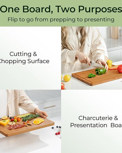 Extra Large Bamboo Cutting Board for Kitchen - 18 Inch Wood XL Cutting Boards with Juice Groove and Handles, Wooden Chopping Board for Meat, Cheese, Fruit & Vegetables (Pre Oiled, Brown)