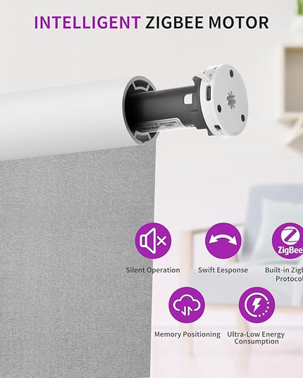Astomi Motorized Blinds with Remote - Blackout Smart Roller Shades Compatible with Alexa & Goggle Home, Solar Rechargeable, Custom Size 22" - 100" for Indoor Window, Haze Grey