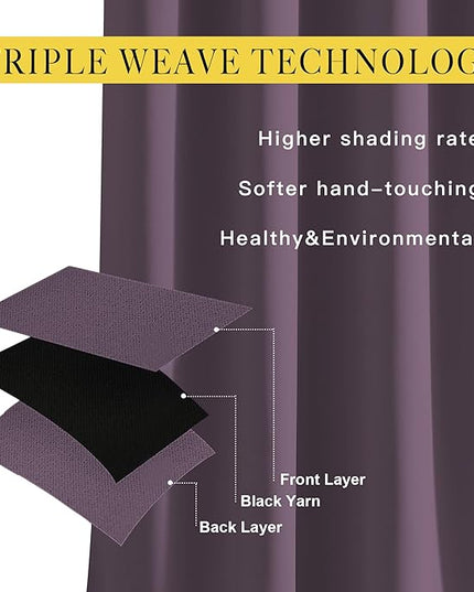 NICETOWN Plum Curtains for Living Room 84 inches Long - Plum Grommet Room Darkening Window Treatments Sound Reducing Drapes for Bedroom, 2 Panels, W52 x L84