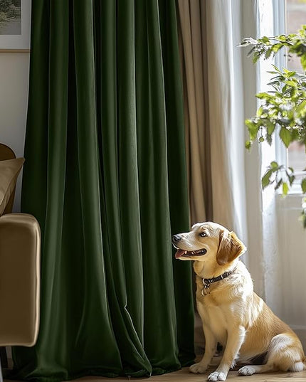 Lazzzy Velvet Blackout Curtains Thermal Insulated Room Window Drapes Super Soft Luxury Curtains for Living Room Bedroom Rod Pocket 2 Panels, Moss, 42" W x 84" L