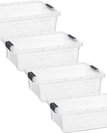 Superio Storage Bins with Lids- 4 Pack, 7.4 Qt Clear Boxes for Organizing, Stackable Plastic Containers- BPA Free, Non-Toxic, Odor Free, Organizer for Home, Office, Dorm