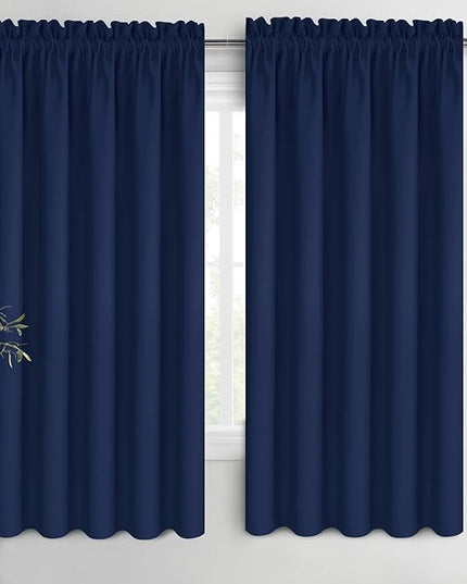 DWCN Bedroom Blackout Curtains 60 x 63 Inches Length 2 Panels Set, Solid Thermal Insulated Energy Saving Window Treatment Drapes, Rod Pocket Curtains for Kids Boys Room (W60 x L63 Inch, Navy Blue)