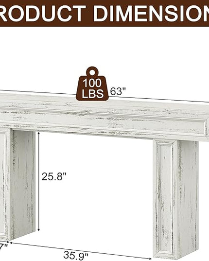 Rresyet 63 Inch Long Console Table, Sofa Table Behind Sofa, Wooden Entryway Table, Farmhouse Entryway Table for Entry, Hallway, Living Room (White)