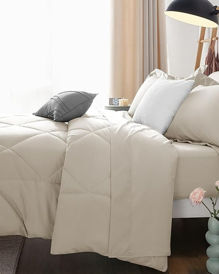 CozyLux California King Comforter Set Oatmeal - Cal King Bed in a Bag 7 Pieces, Luxury Soft Bed Set for All Seasons, Bedding Set with Down Alternative Comforter, Sheets, Pillowcases & Shams