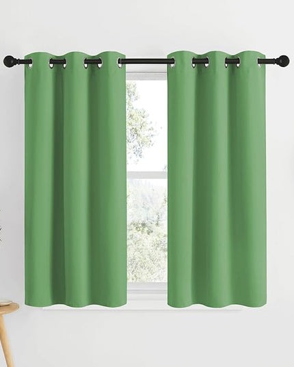 NICETOWN Room Darkening Small Curtains 50 inches Length - Window Treatment Thermal Insulated Grommet Light Blocking Short Curtains & Drapes for Bedroom/Cafe (Forest Green, 2 Panels, W34 x L50)