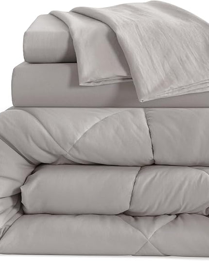 NTBAY Twin Comforter Set with Sheets, 5 Pieces Soft and Breathable Twin Bedding Set, Bed in a Bag, Down Alternative Comforter Set Solid Color All Season, Kids Bedding Set, Smoke Grey