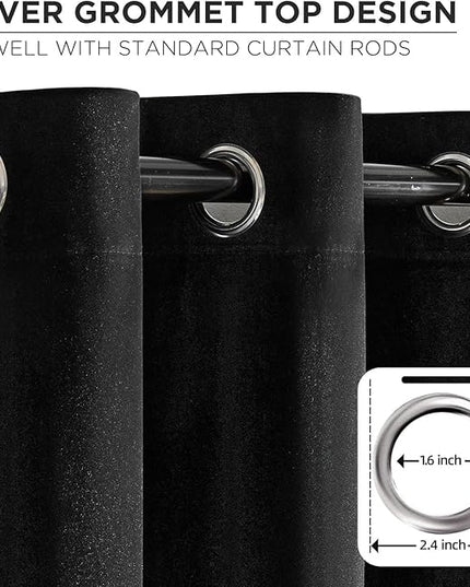 Joydeco Black Velvet Curtains 108 Inches Long, Luxury Grommet Blackout Curtain 2 Panels, Thermal Insulated Privacy Room Darkening Window Drapes for Bedroom Living Room Home Theatre (52Wx108L)