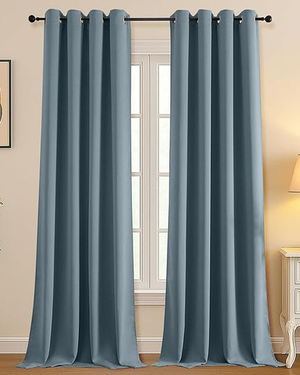Simplebrand Stone Blue Room Darkening Curtains for Bedroom Living Room 108 Inches Long 2 Panels Set, Thermal Insulated Curtains & Drapes, Solid Grommet Noise Reducing Window Treatment, W50 x L108 Inch