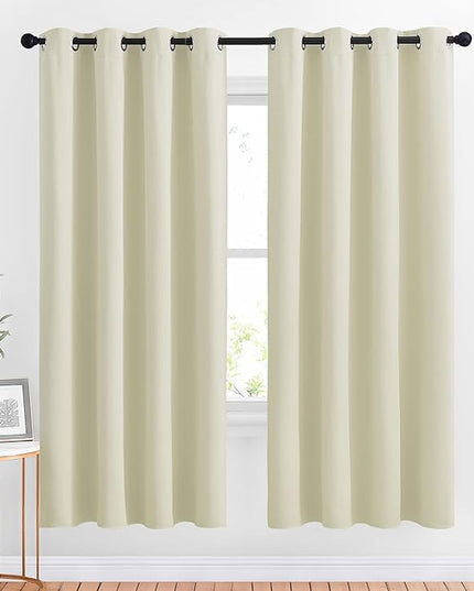 NICETOWN Room Darkening Curtains & Drapes - Window Treatment Thermal Insulated Solid Grommet Light Block Panels for Bedroom/Living Room, Beige, Set of 2, 52 by 72 Inch
